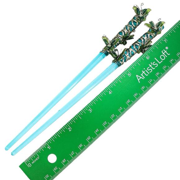 Whimsical Butterfly Floral Hair Accessories Set Blue Green Hair Sticks Claw Clip - Picture 2 of 12